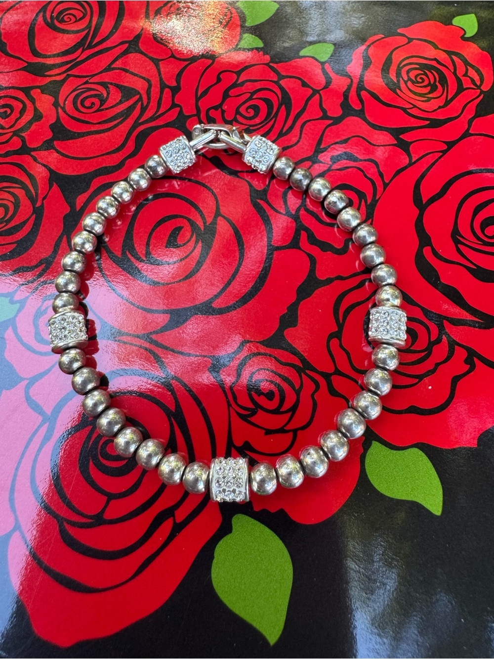 Brighton Silver Beaded Bracelet with Crystal Accent Cubes - Silver
